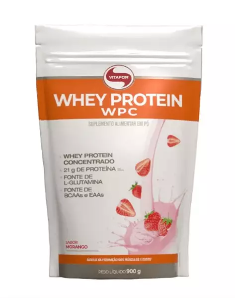 Whey Protein WPC - Pouch 900g Morango - Vitafor