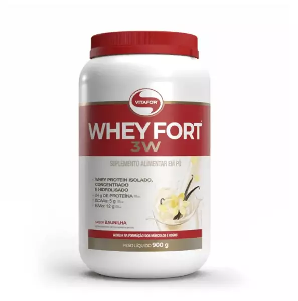 WHEY FORT® 3W: Whey Protein Isolado, Concentrado e Hidrolisado sabor Baunilha 900g