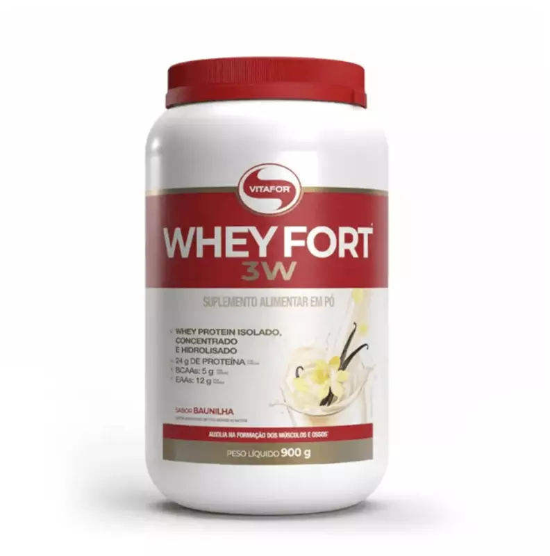 WHEY FORT® 3W: Whey Protein Isolado, Concentrado e Hidrolisado sabor Baunilha 900g