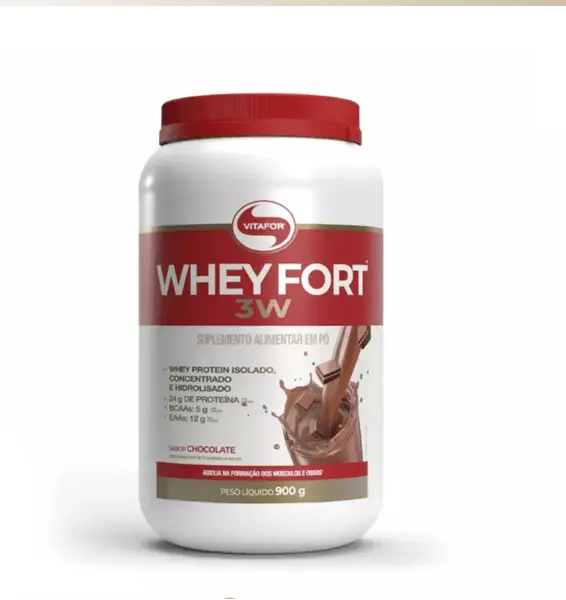 WHEY FORT® 3W: Whey Protein Isolado, Concentrado e Hidrolisado sabor Chocolate 900g