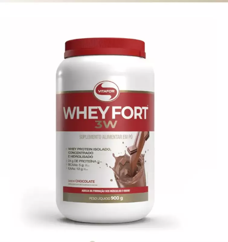 WHEY FORT® 3W: Whey Protein Isolado, Concentrado e Hidrolisado sabor Chocolate 900g